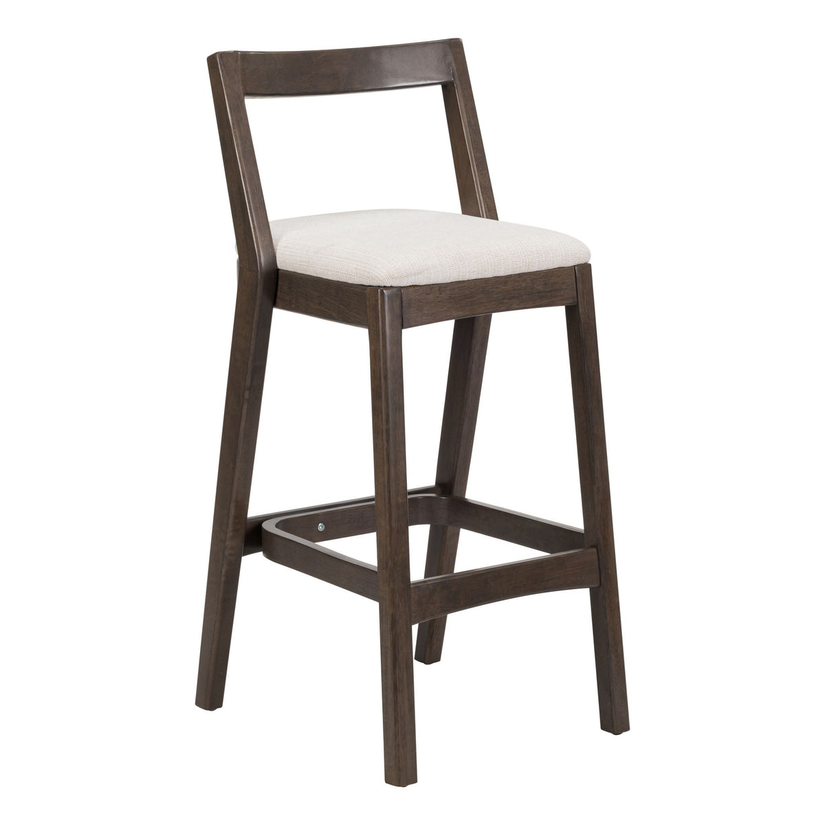 Jasper bar stool with dark brown rubberwood frame and beige upholstered seat HouseOfZazla on Tampa Home & Garden Store