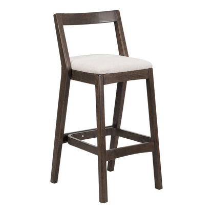 Jasper bar stool with dark brown rubberwood frame and beige upholstered seat HouseOfZazla on Tampa Home & Garden Store