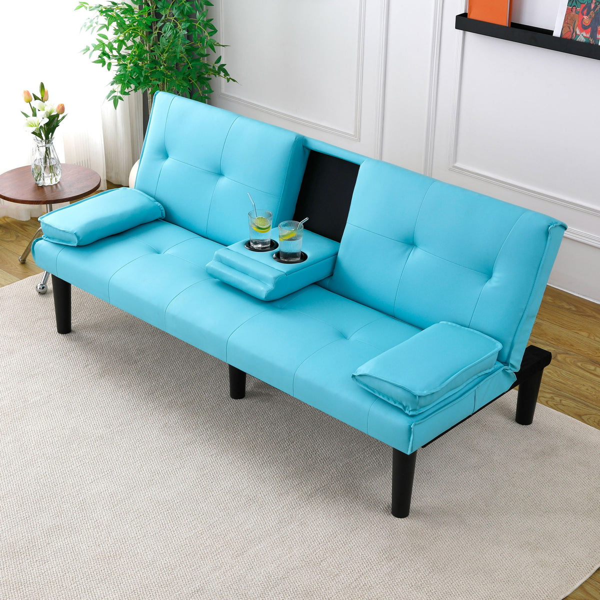 Compact Foldable Sofa Bed and Cup Holder