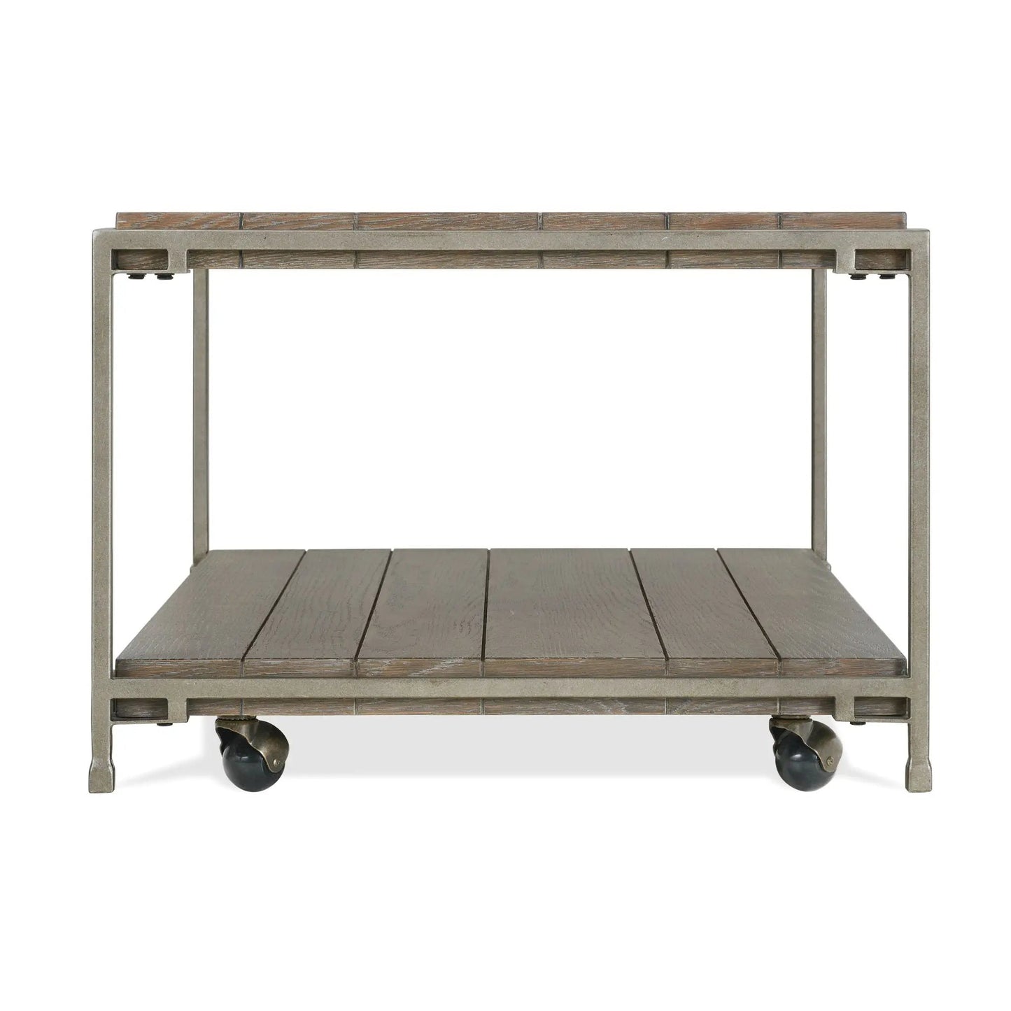 Corbeta 3-piece metal frame wood coffee table and two chairside tables set aged graphite brown on Tampa Home & Garden Store