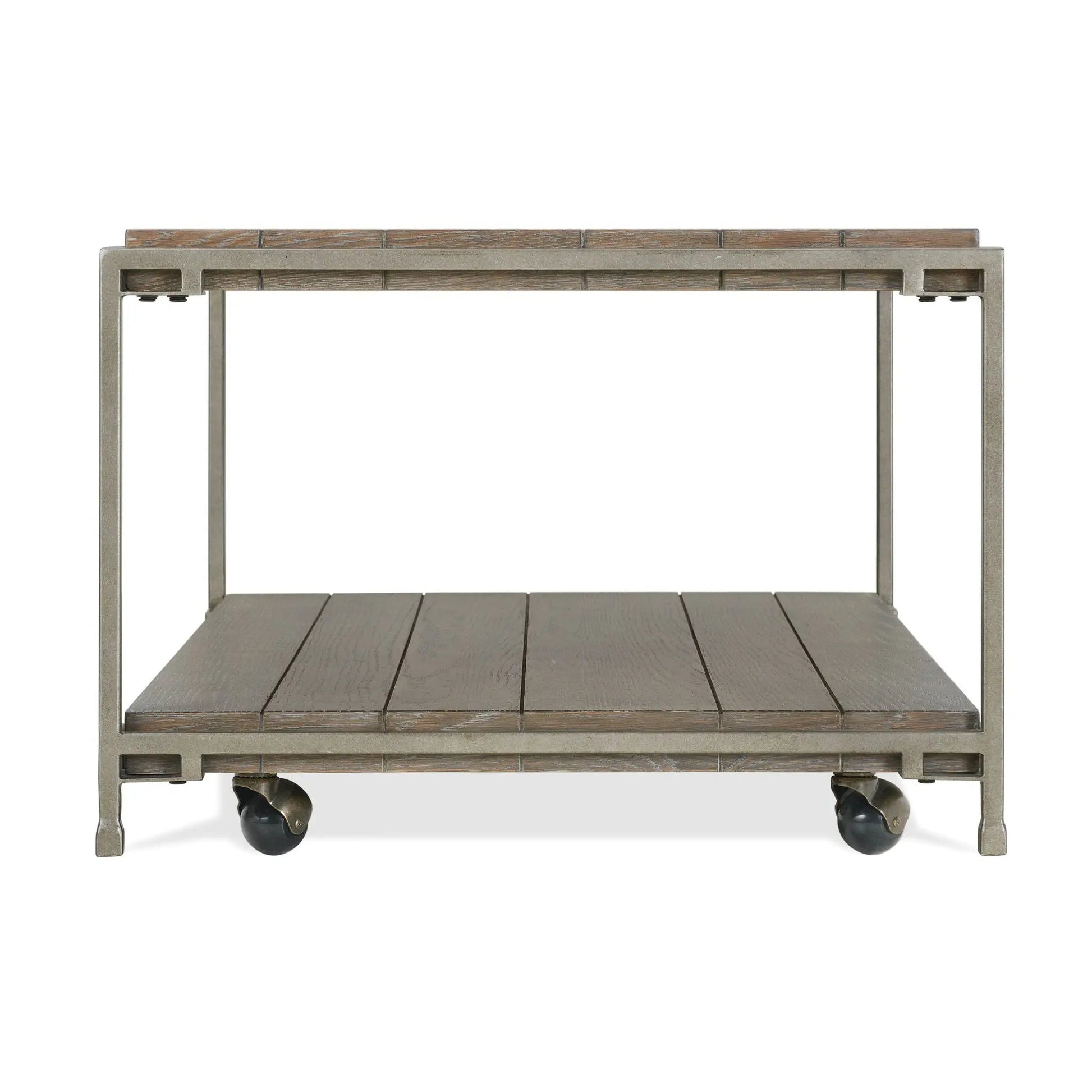 Corbeta 3-piece metal frame wood coffee table and two chairside tables set aged graphite brown on Tampa Home & Garden Store