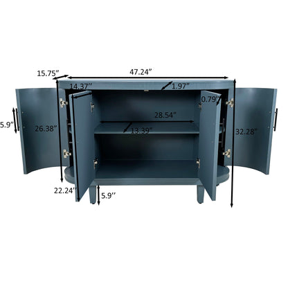 Curved blue wooden sideboard with 4 doors and adjustable shelves HouseOfZazla on Tampa Home & Garden Store
