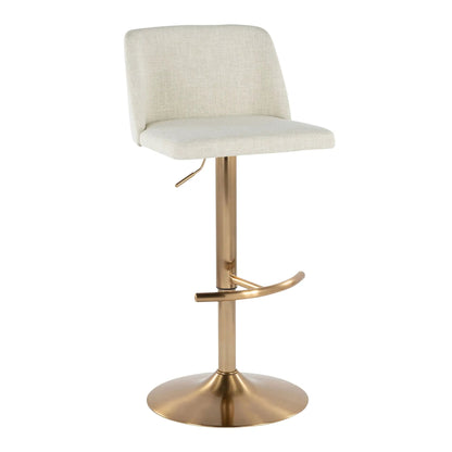 Toriano adjustable swivel barstool beige with rounded T-footrest on brass pedestal base set of 2 on Tampa Home & Garden Store