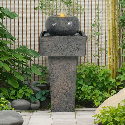 Gray Led Column Fountain and Outdoor Decor