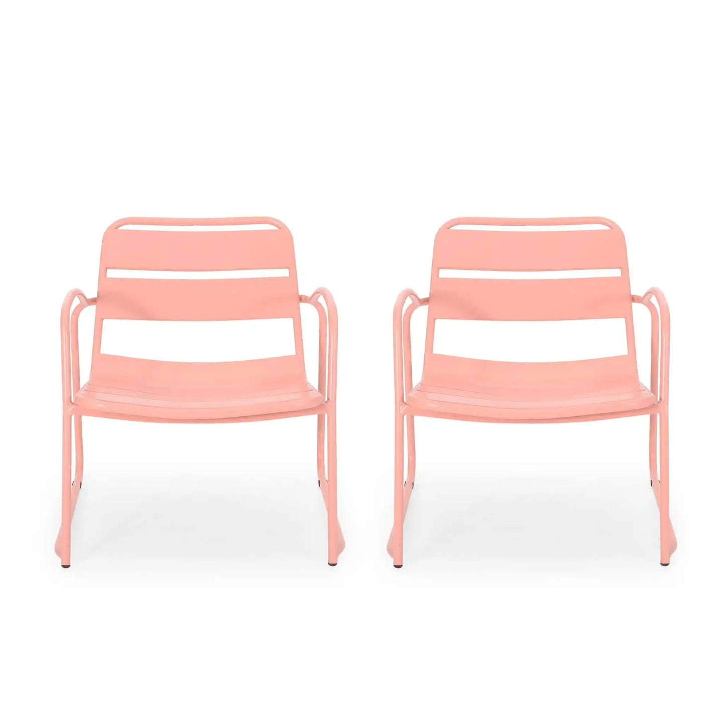 Conrad Outdoor Chair pair, pink metal frames with slatted seats by HouseOfZazla on Tampa Home & Garden Store