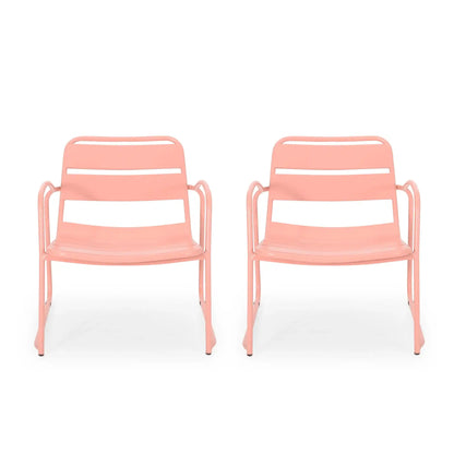 Conrad Outdoor Chair pair, pink metal frames with slatted seats by HouseOfZazla on Tampa Home & Garden Store
