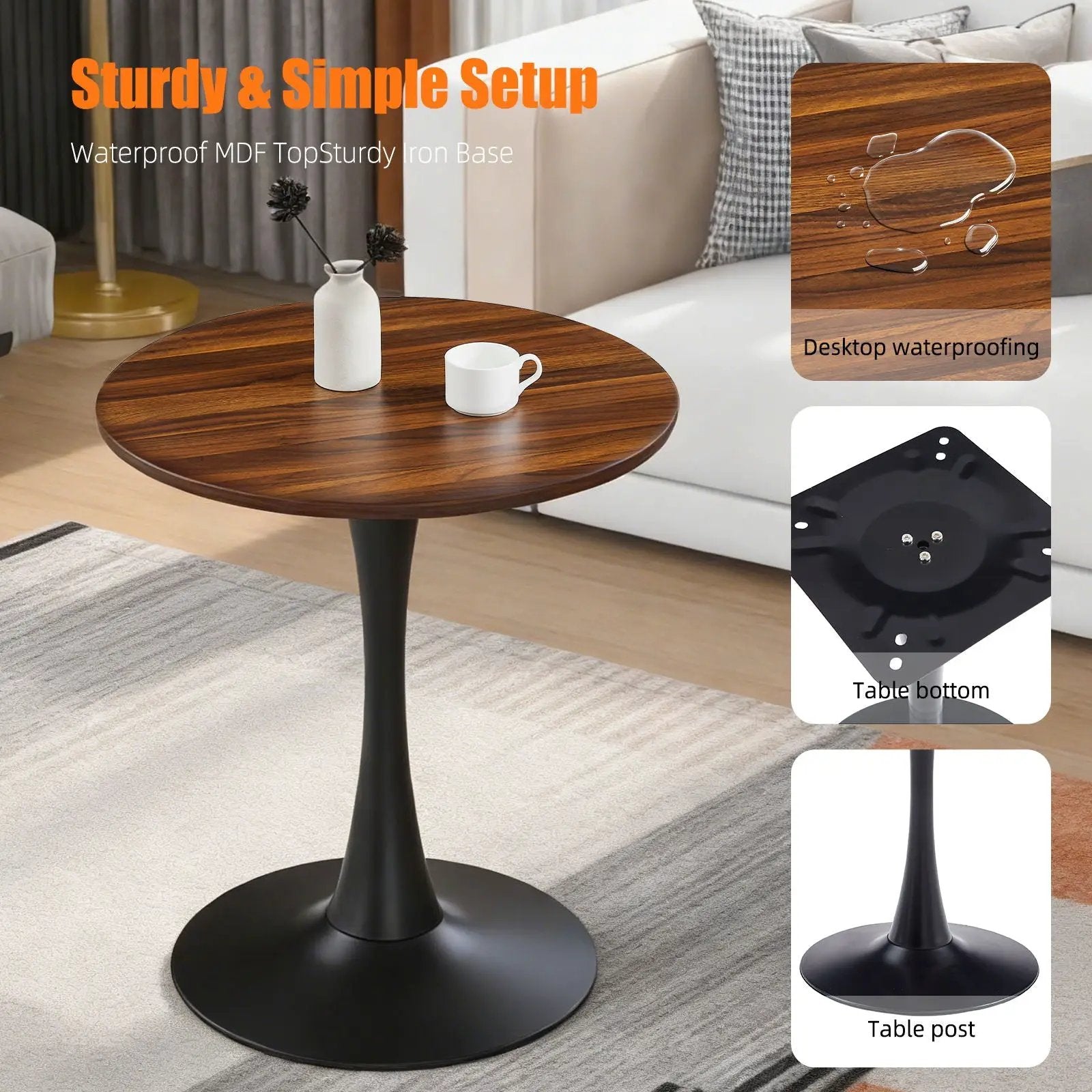 Round dining table with tulip-style black pedestal base and top by Unique Piece Furniture on Tampa Home & Garden Store