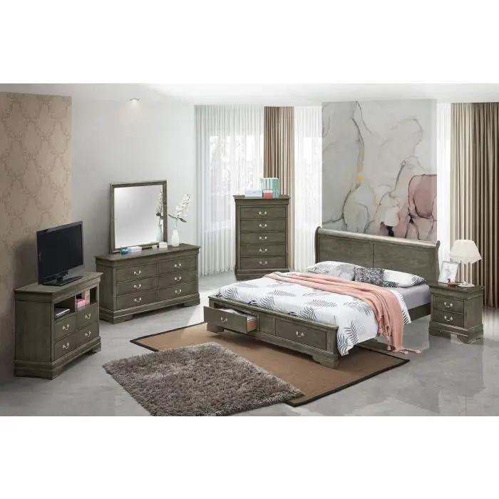 Upholstered Sleigh Bed with Dovetail Drawers