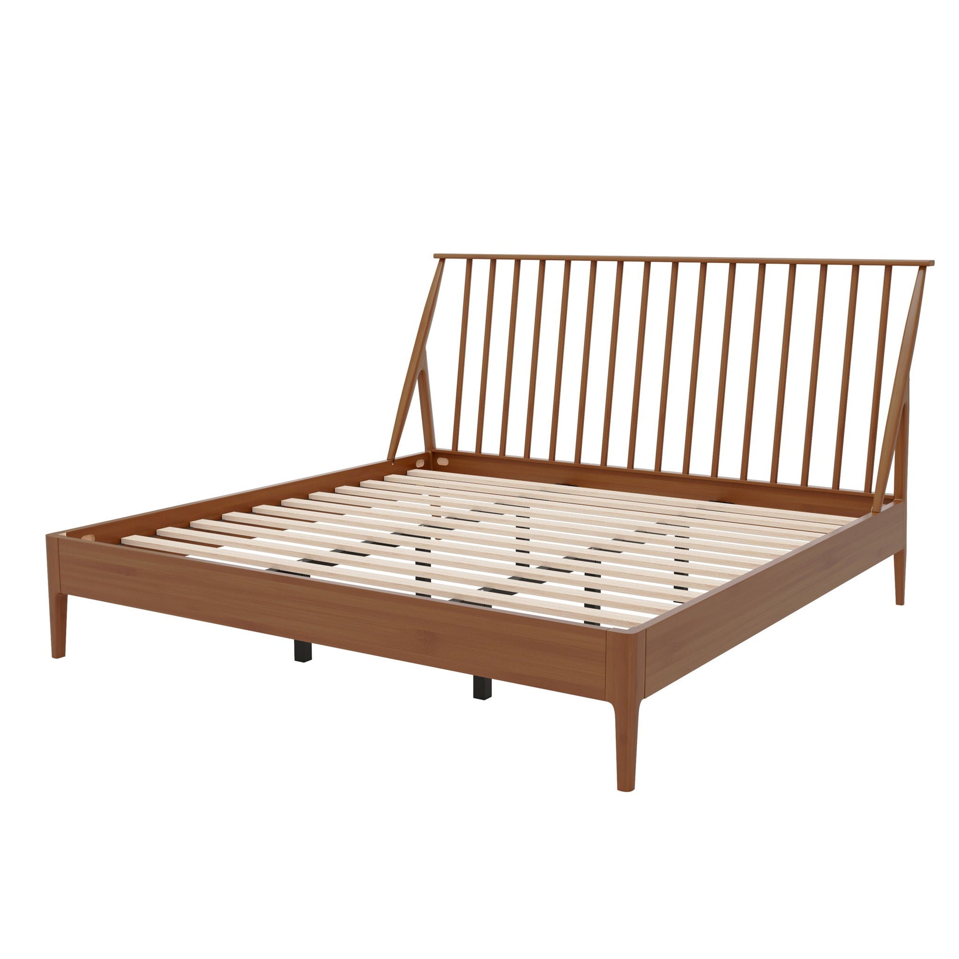 Bohemian Platform Bed with Tall Headboard in warm wood, slatted base by HouseOfZazla on Tampa Home & Garden Store