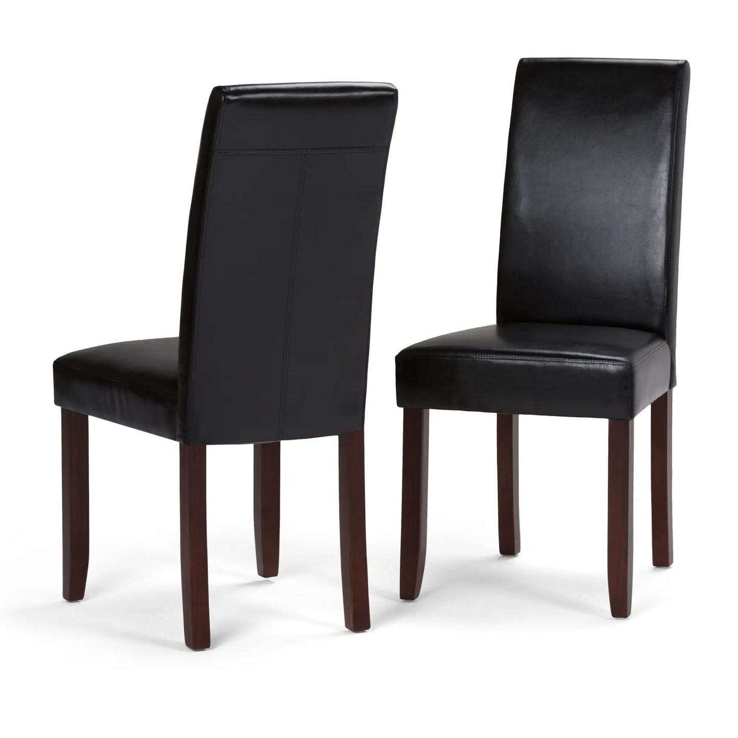 Acadian Upholstered Parson Dining Chair set of 2, black leather upholstery with dark wood legs on Tampa Home & Garden Store