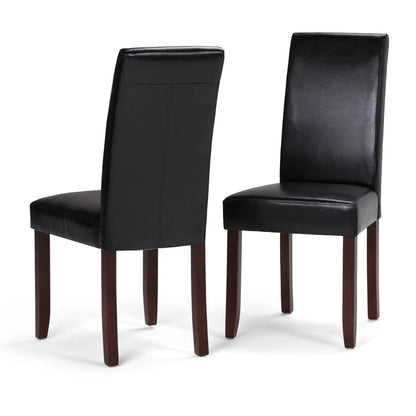 Acadian Upholstered Parson Dining Chair set of 2, black leather upholstery with dark wood legs on Tampa Home & Garden Store