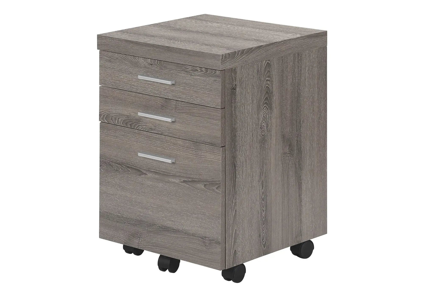 Filing cabinet with four drawers on casters in gray wood grain finish by Unique Piece Furniture on Tampa Home & Garden Store