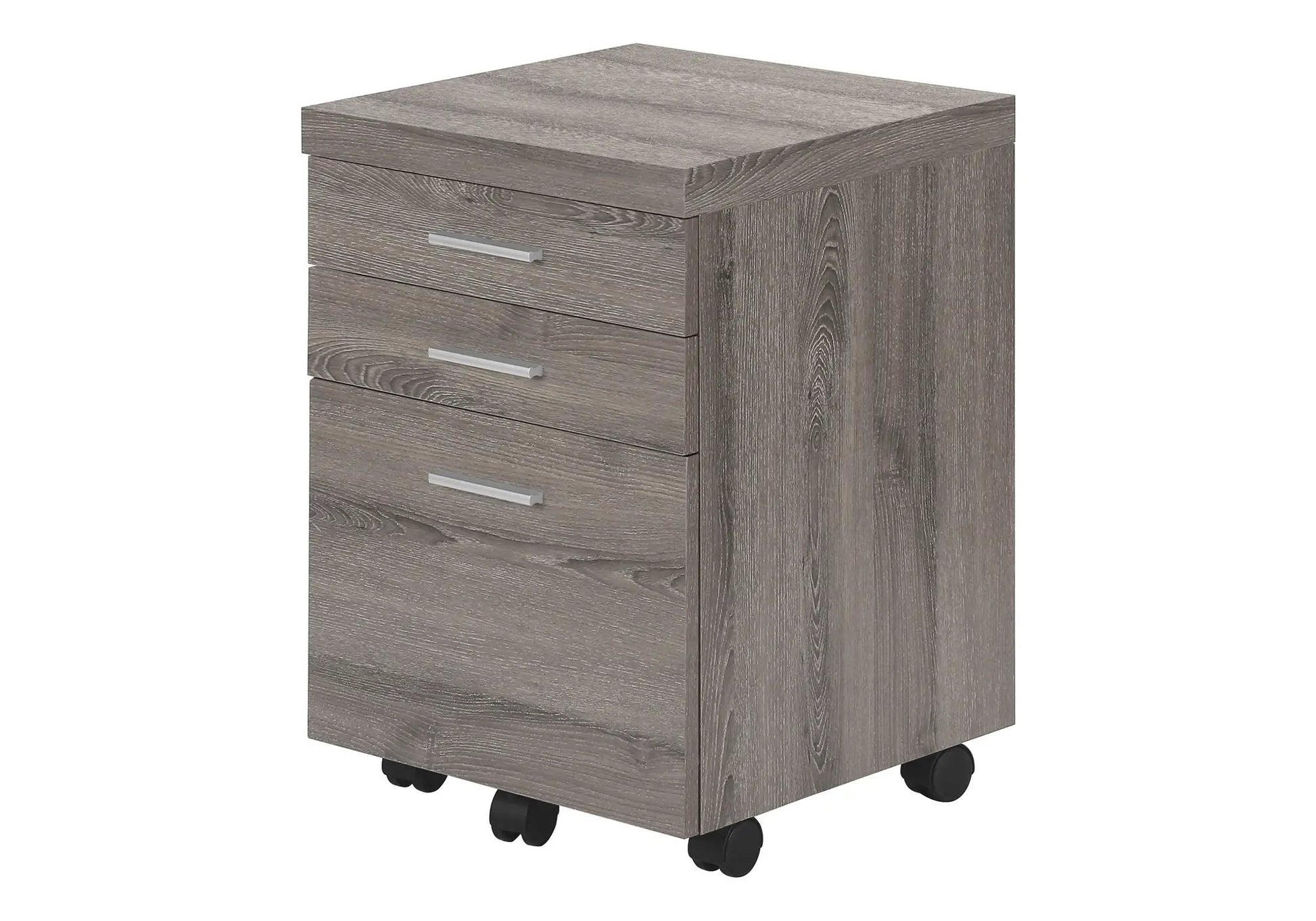 Filing cabinet with four drawers on casters in gray wood grain finish by Unique Piece Furniture on Tampa Home & Garden Store