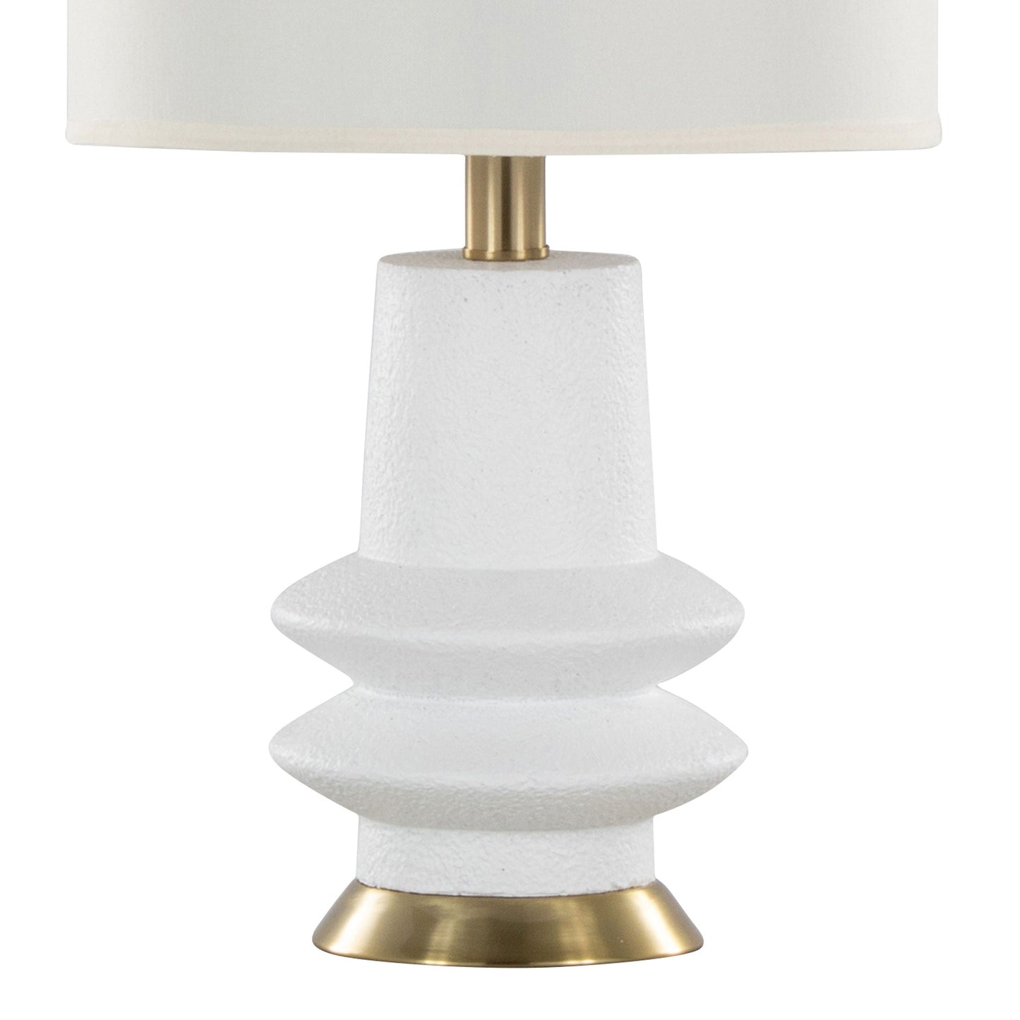 Lloyd contemporary table lamp set of 2 with white textured base brass neck and white shade on Tampa Home & Garden Store