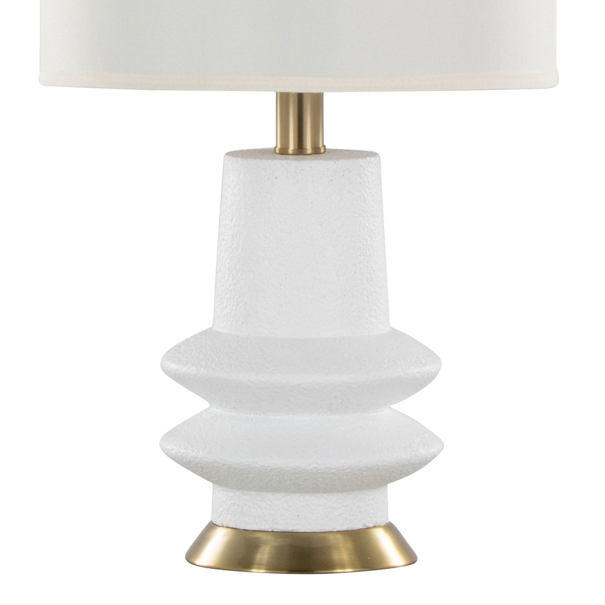 Lloyd contemporary table lamp set of 2 with white textured base brass neck and white shade on Tampa Home & Garden Store