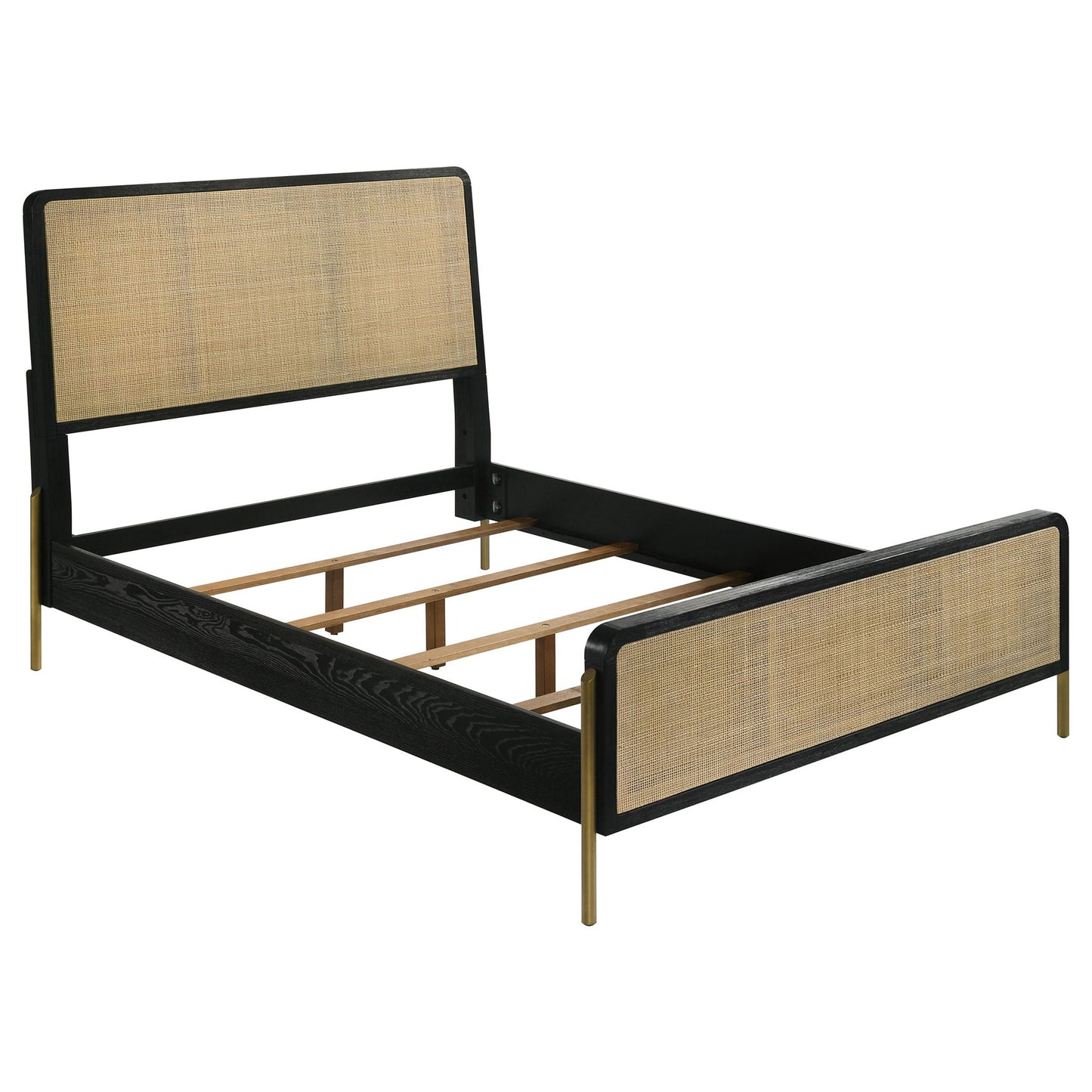 Anser panel bed in black wood with woven cane headboard and footboard, HouseOfZazla on Tampa Home & Garden Store