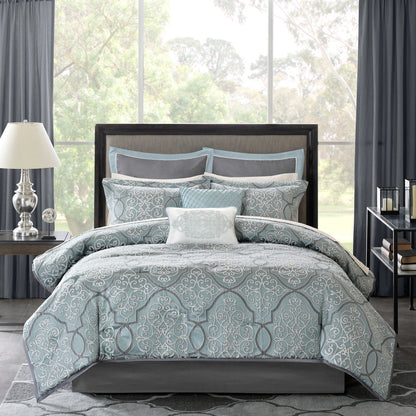 Blue King 12 Piece Comforter and Cotton Sheets