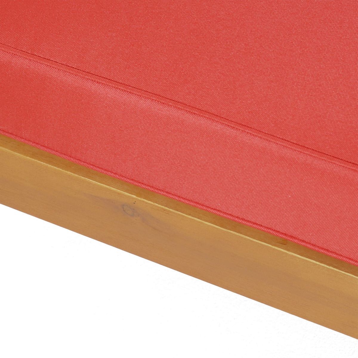Brava X Back Corner Bench by HouseOfZazla red outdoor cushions with wood frame on Tampa Home & Garden Store