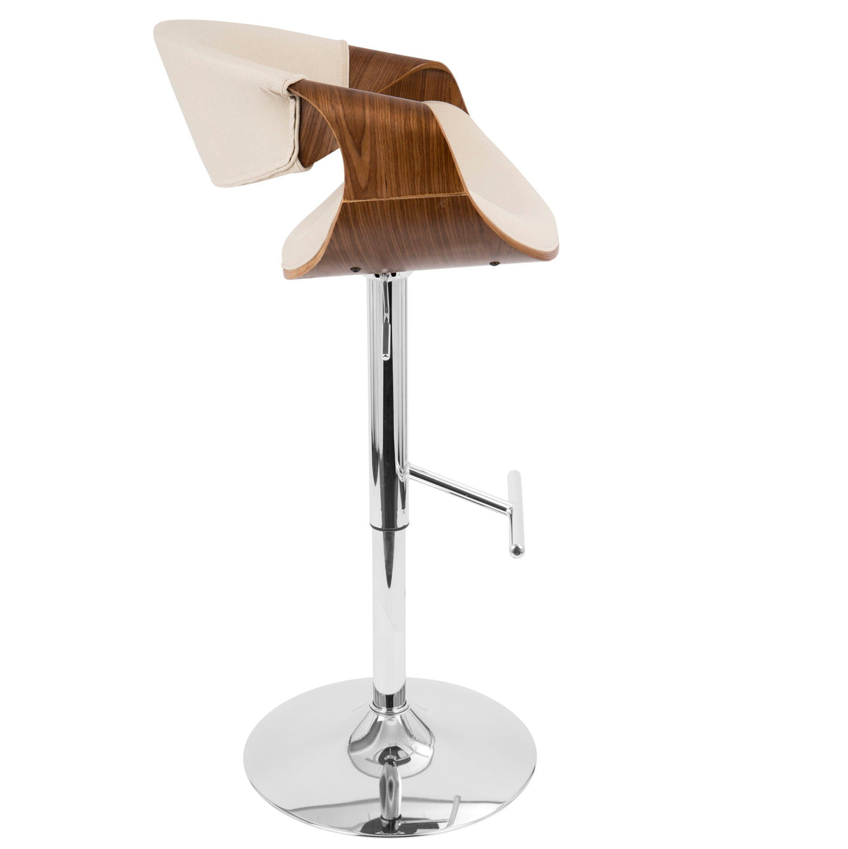 Mid Century Modern Adjustable Barstool with Swivel, wood veneer, chrome base on Tampa Home & Garden Store