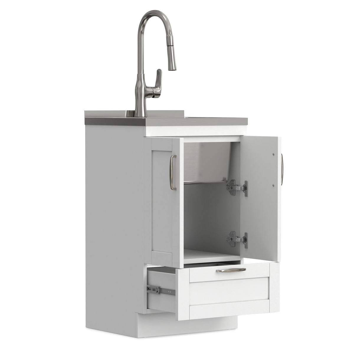 Deluxe laundry vanity with sink and chrome faucet, HouseOfZazla, light gray cabinet on Tampa Home & Garden Store