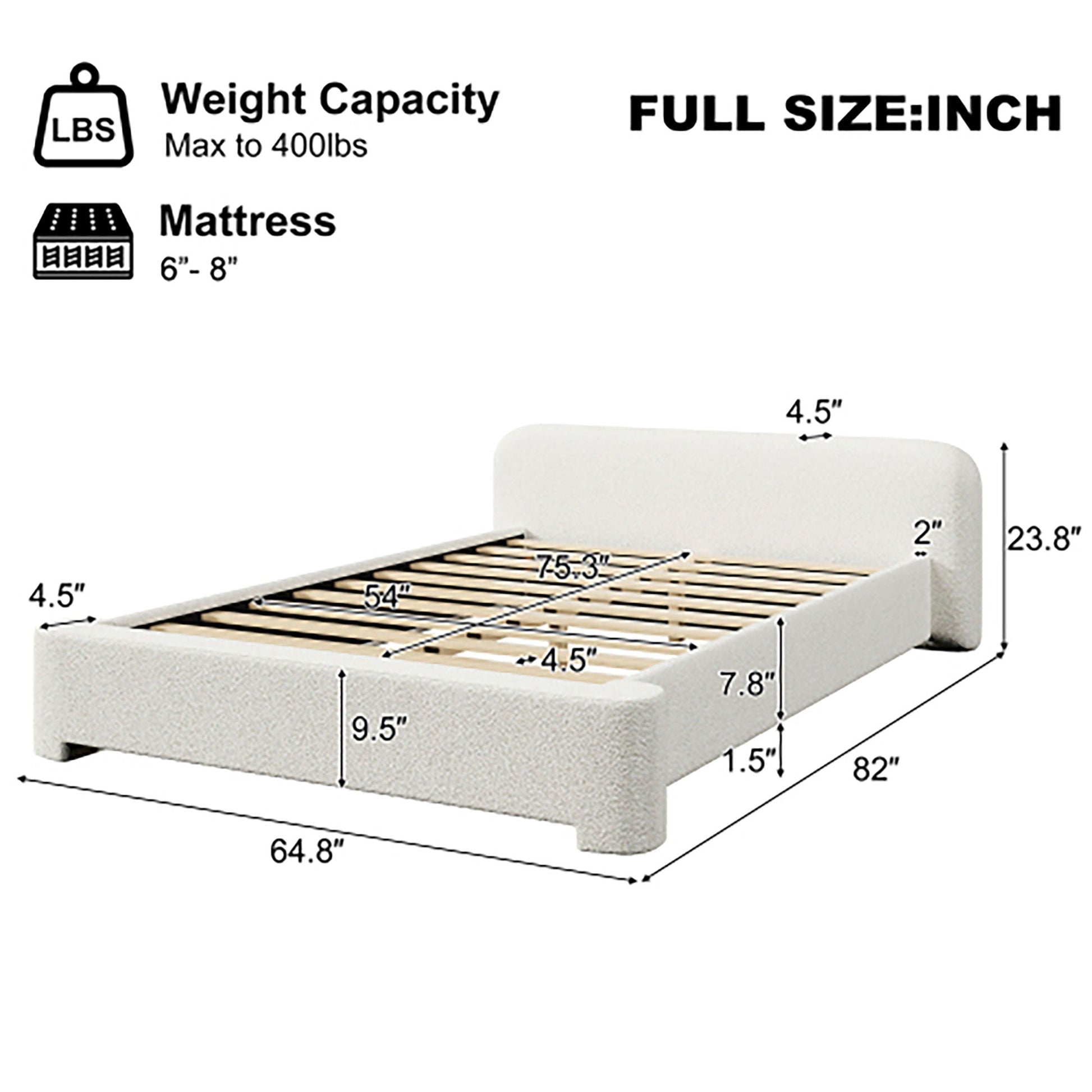 Cozy Bouce Upholstered Bed, light-gray fabric with slatted foundation, 82in L x 64.8in W on Tampa Home & Garden Store