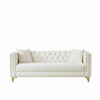 White tufted 3-seater sofa with button nailhead square arms Unique Piece Furniture on Tampa Home & Garden Store