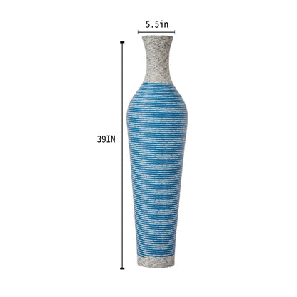 Classic And Neat Floor Vase with blue stripes and beige neck by Unique Piece Furniture on Tampa Home & Garden Store