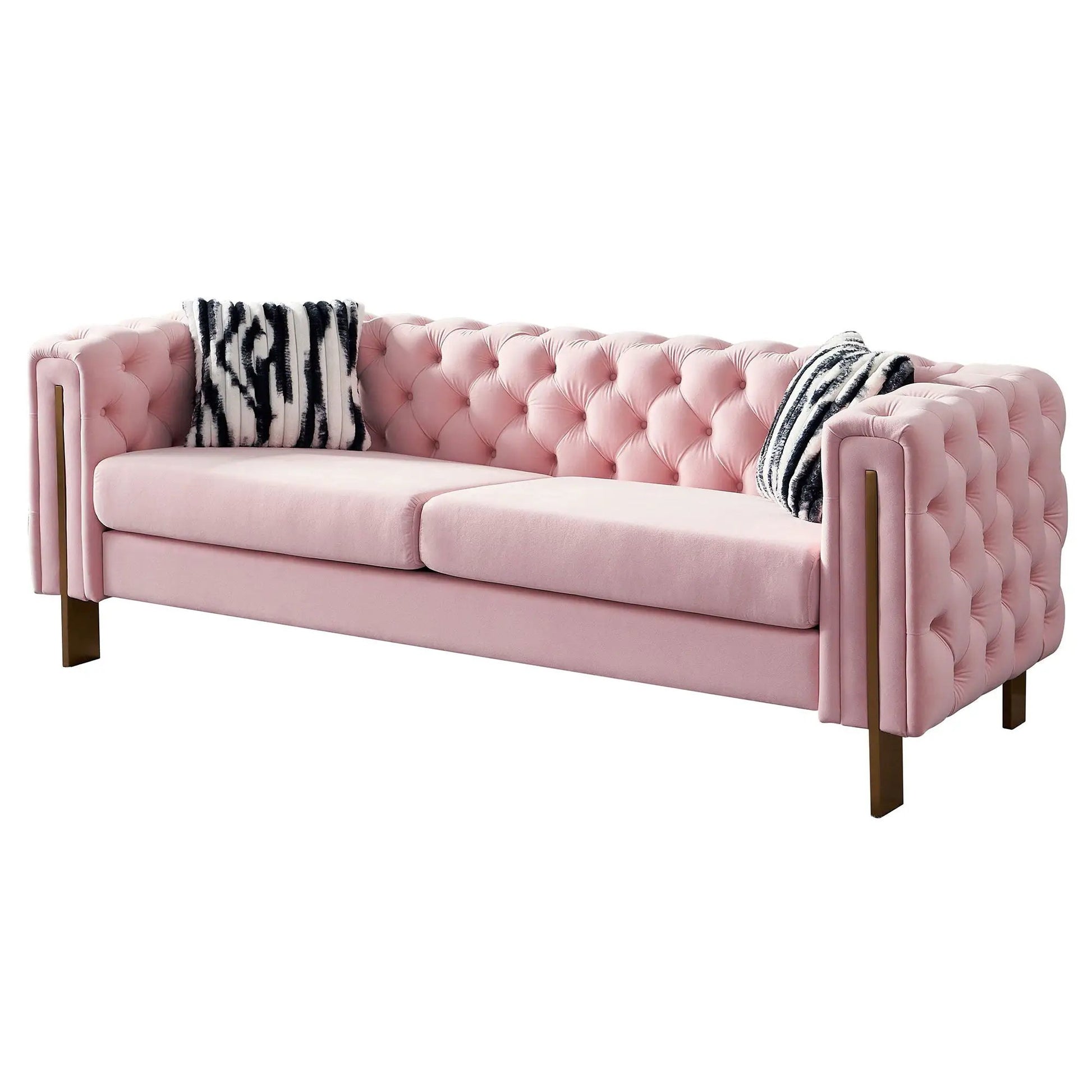 Chesterfield pink velvet tufted sofa 84.25''W with brass legs Unique Piece Furniture on Tampa Home & Garden Store