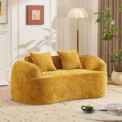 Curved 2 Person Sofa with Armrests and Pillows