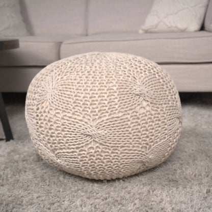 Beige Bordeaux knitted round pouf by Unique Piece Furniture, accent pouf on Tampa Home & Garden Store