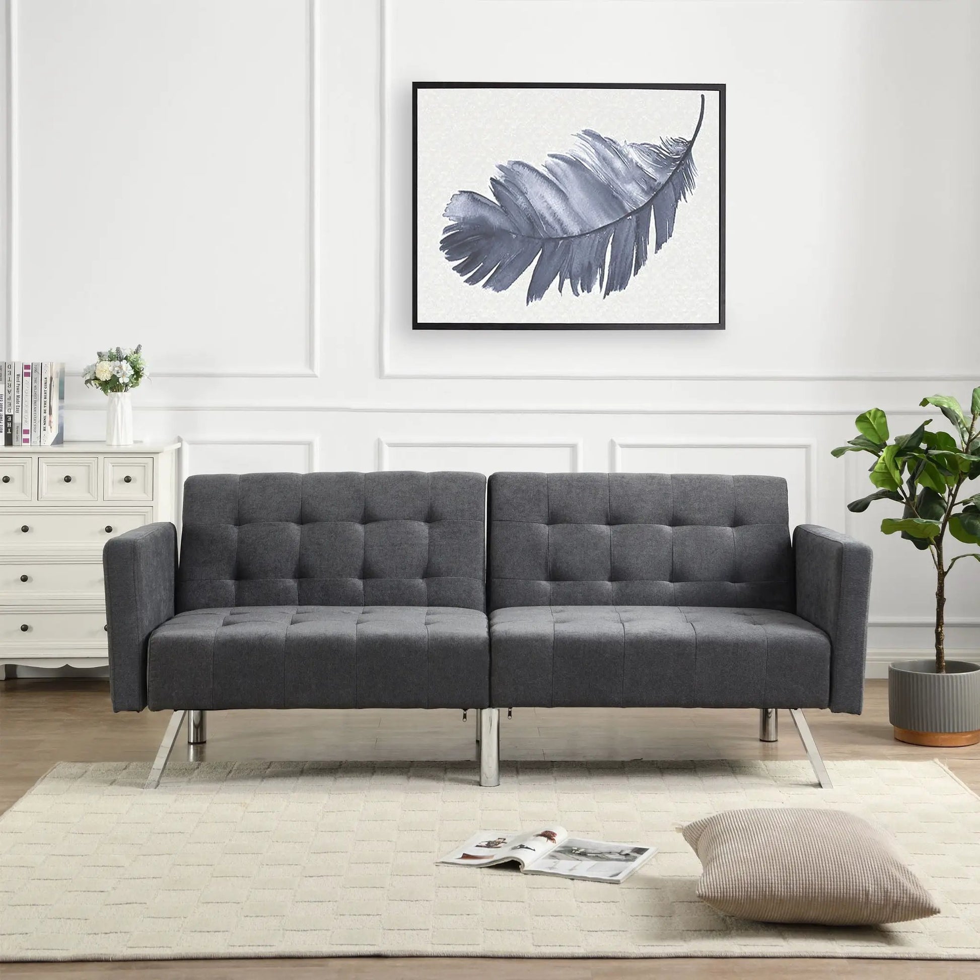 Futon sofa bed convertible in dark gray fabric with armrests Unique Piece Furniture on Tampa Home & Garden Store