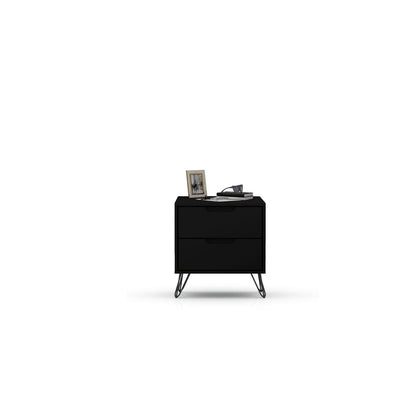 2 Drawer Nightstand HouseOfZazla, black finish with splayed metal legs; framed photo on top on Tampa Home & Garden Store