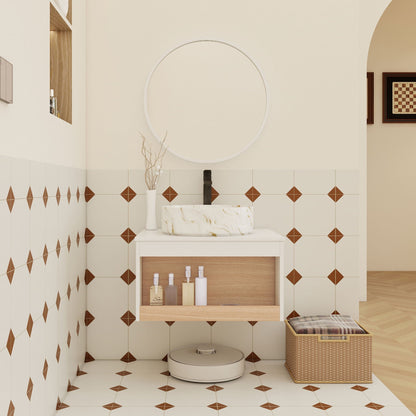 Floating vanity with vessel sink by HouseOfZazla in white marble wood drawer on Tampa Home & Garden Store