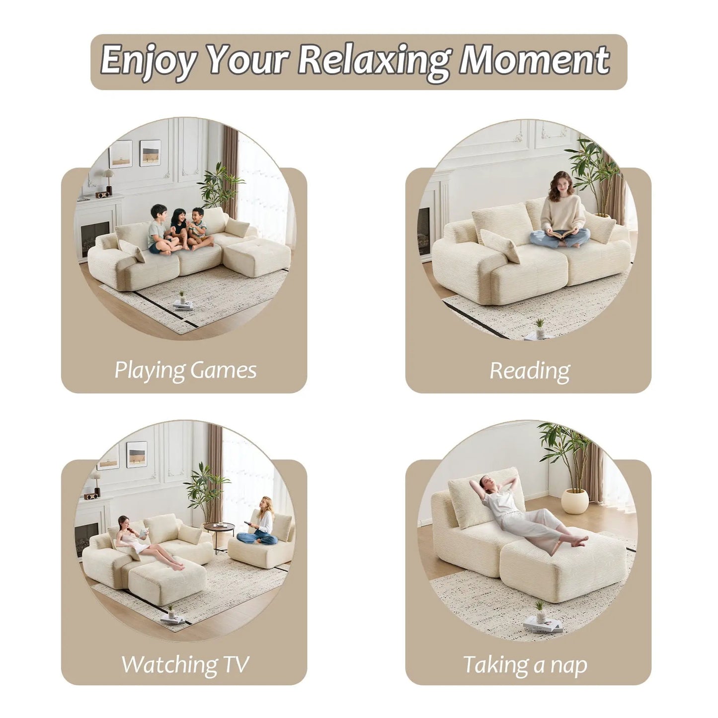 Two-piece living room set Compressed Sofa by Unique Piece Furniture in beige fabric, lifestyle on Tampa Home & Garden Store