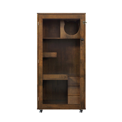 Basia indoor rubber wood cat cabinet by HouseOfZazla with cat-cutout door and open shelf on Tampa Home & Garden Store