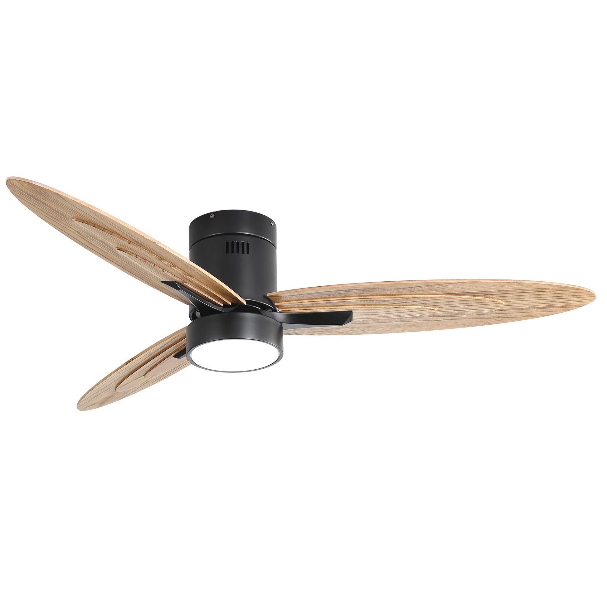 Flush mount ceiling fan with light, black, 3 wooden blades from HouseOfZazla on Tampa Home & Garden Store