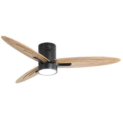 Flush mount ceiling fan with light, black, 3 wooden blades from HouseOfZazla on Tampa Home & Garden Store