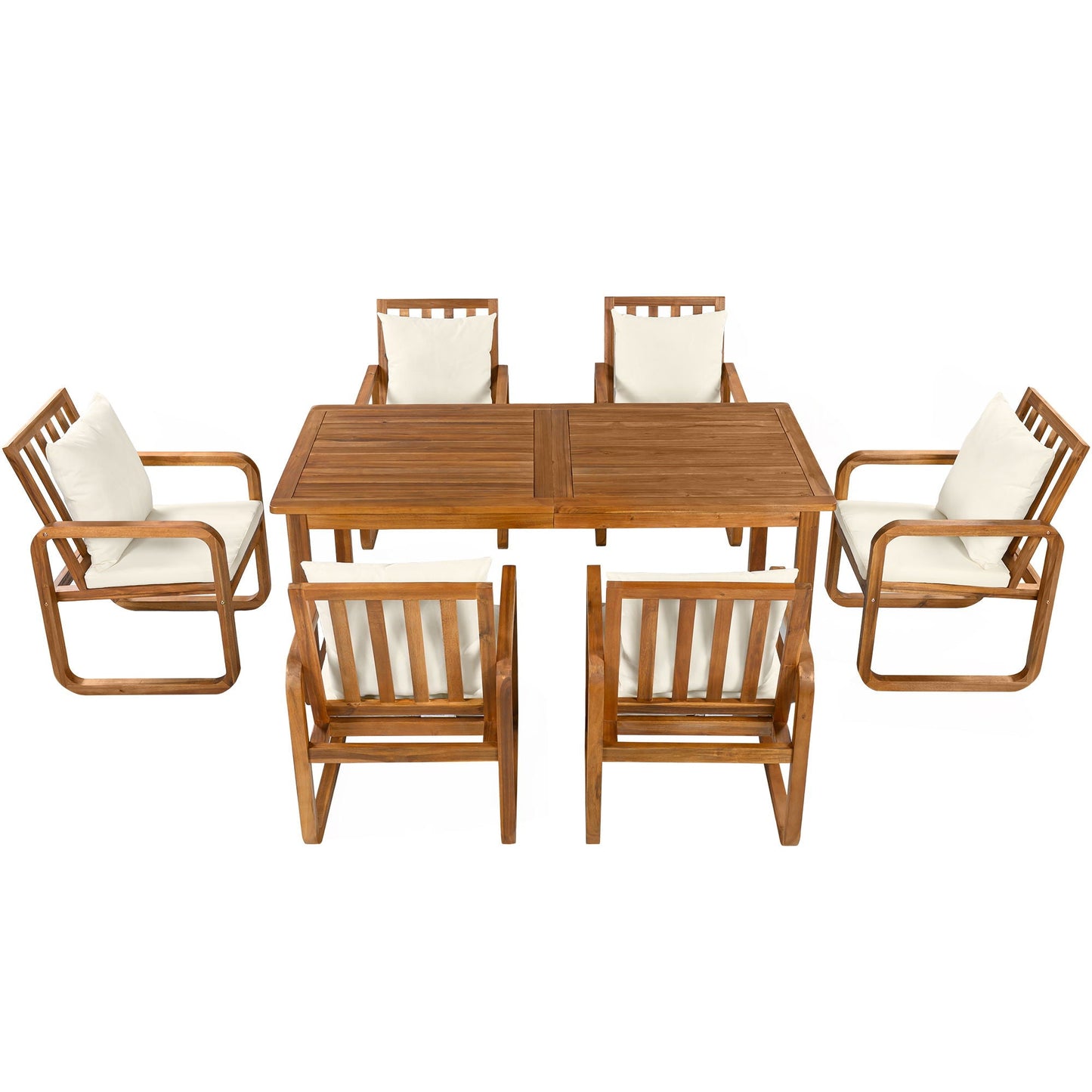 7-Piece Outdoor Dining Set with Removable Cushions, teak table and six chairs on Tampa Home & Garden Store