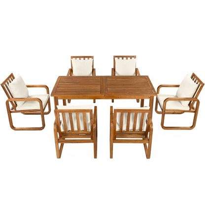7-Piece Outdoor Dining Set with Removable Cushions, teak table and six chairs on Tampa Home & Garden Store