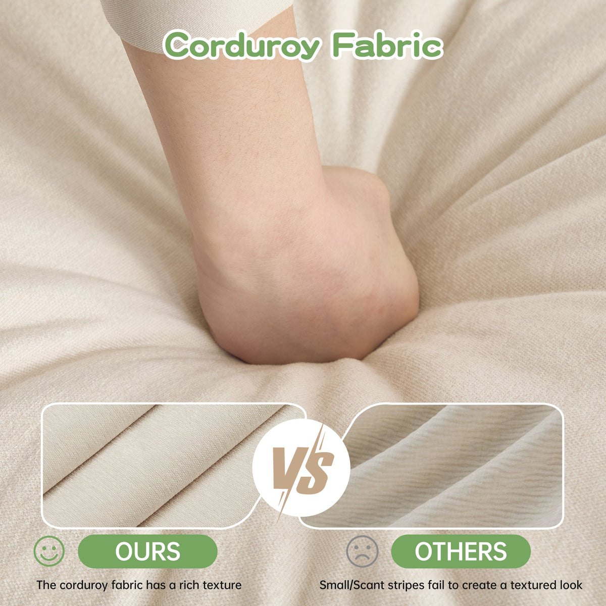 Modern Slipcovered Sofa with Corduroy Fabric