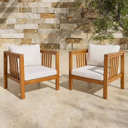 Set of 2 Acacia Wood Club Chairs for Outdoor Use