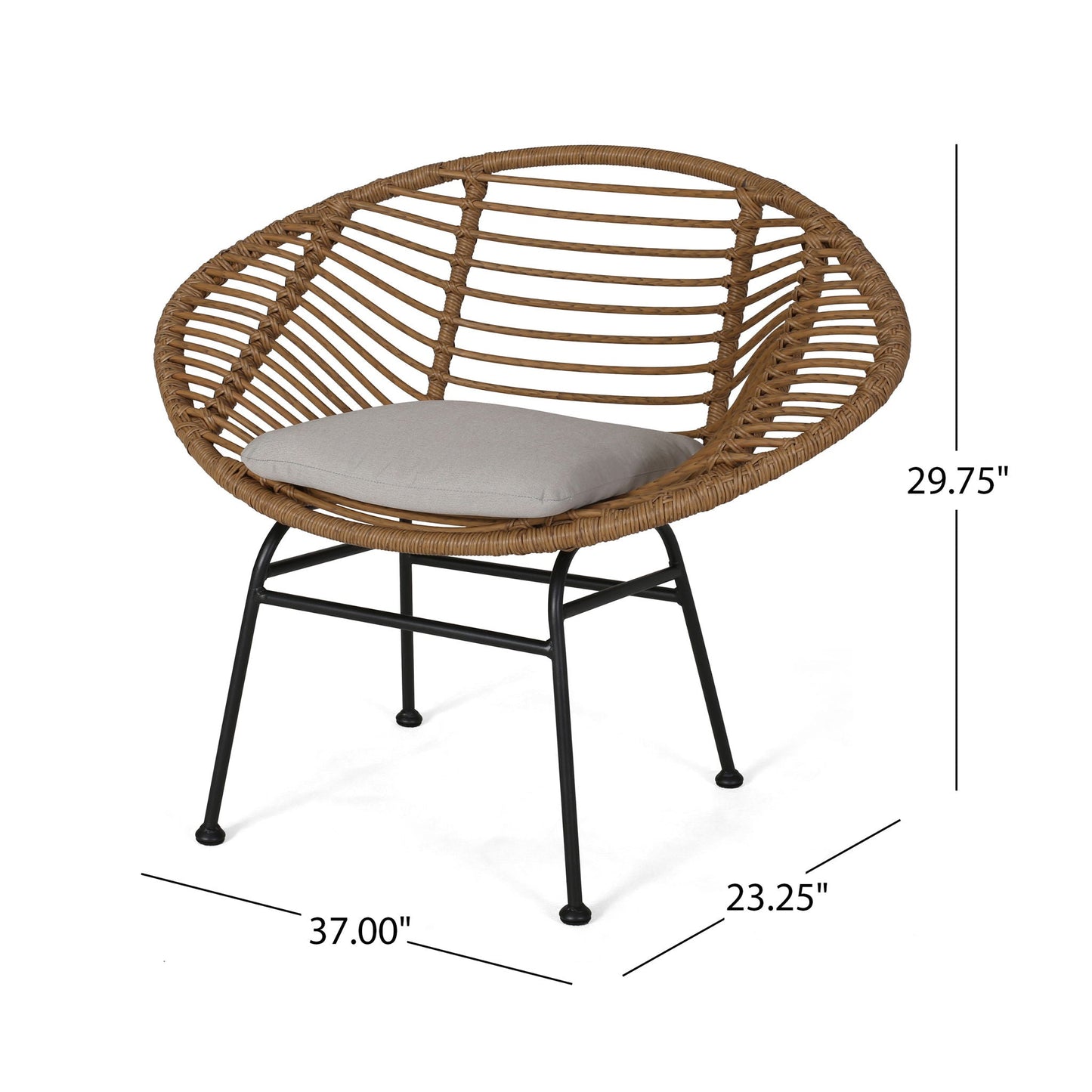 Cordella outdoor wicker chairs set of 2 with gray cushions and black legs on Tampa Home & Garden Store