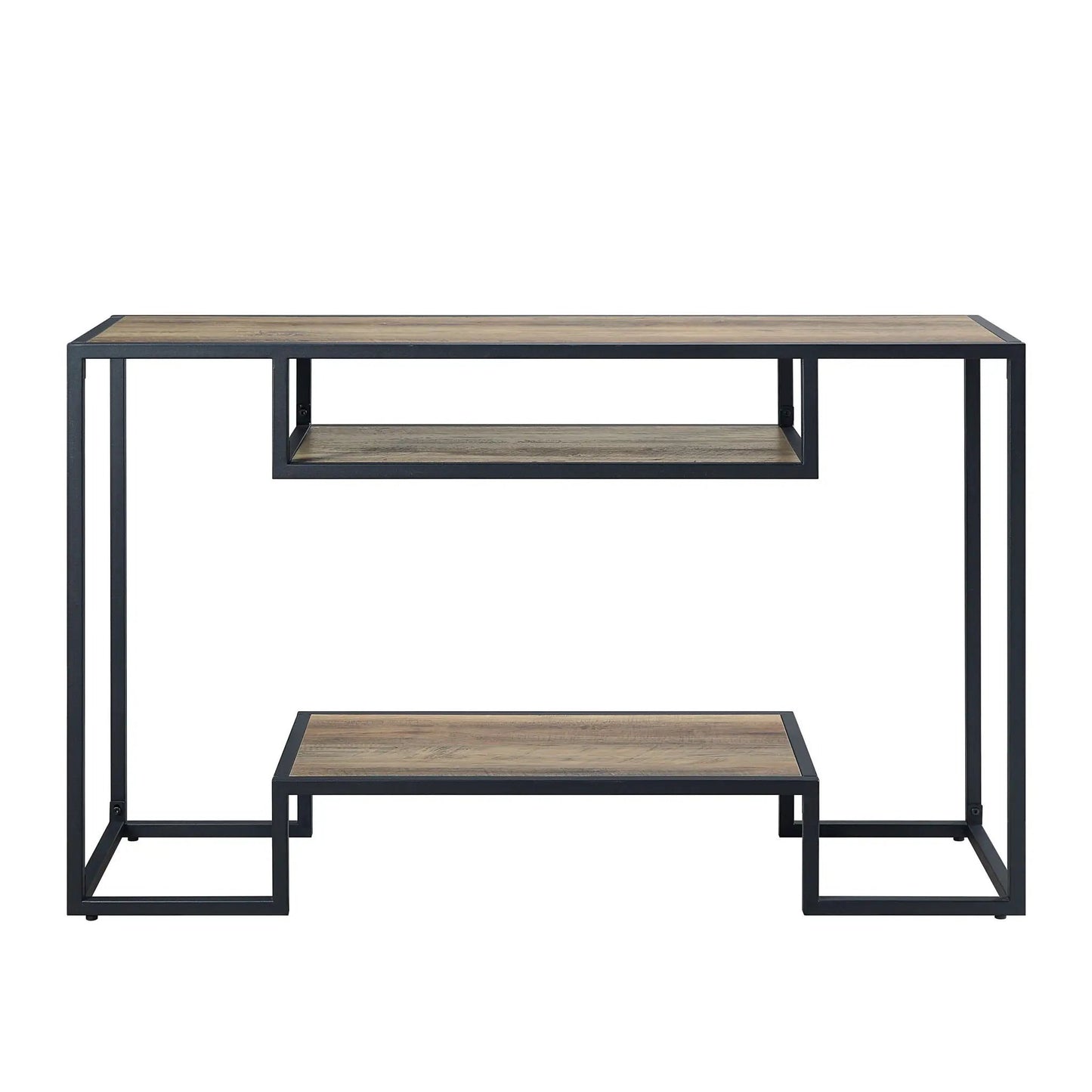 Idella sofa table rustic oak top with black metal frame and shelves by Unique Piece Furniture on Tampa Home & Garden Store