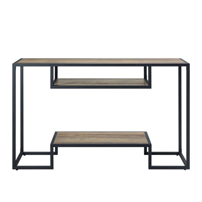Idella sofa table rustic oak top with black metal frame and shelves by Unique Piece Furniture on Tampa Home & Garden Store