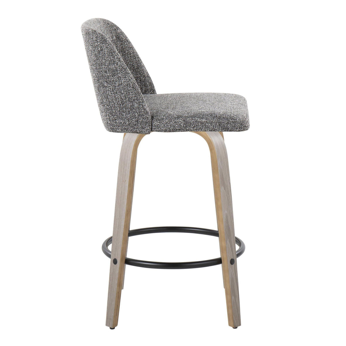 Toriano counter stool in gray speckled fabric with light wood legs and circular footrest on Tampa Home & Garden Store