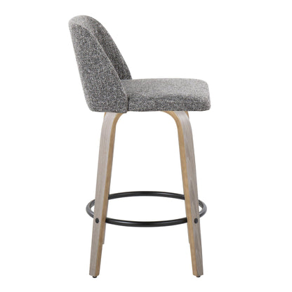 Toriano counter stool in gray speckled fabric with light wood legs and circular footrest on Tampa Home & Garden Store
