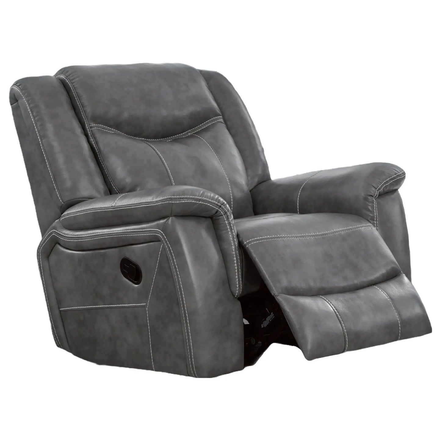 Encino gray upholstered padded arm glider recliner by Unique Piece Furniture with stitching on Tampa Home & Garden Store