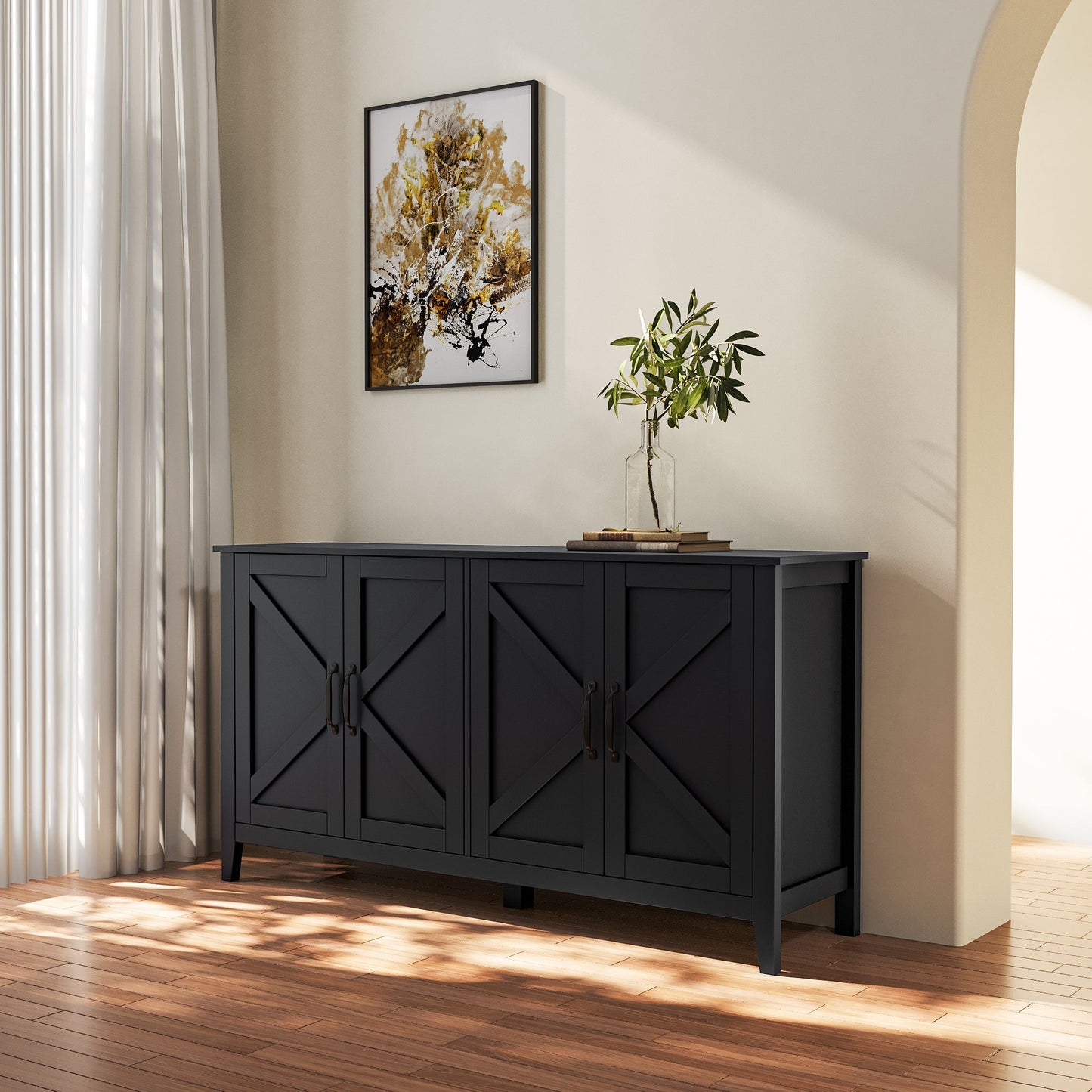 4-door cabinet sideboard by HouseOfZazla in dark finish with cross-panel doors on Tampa Home & Garden Store