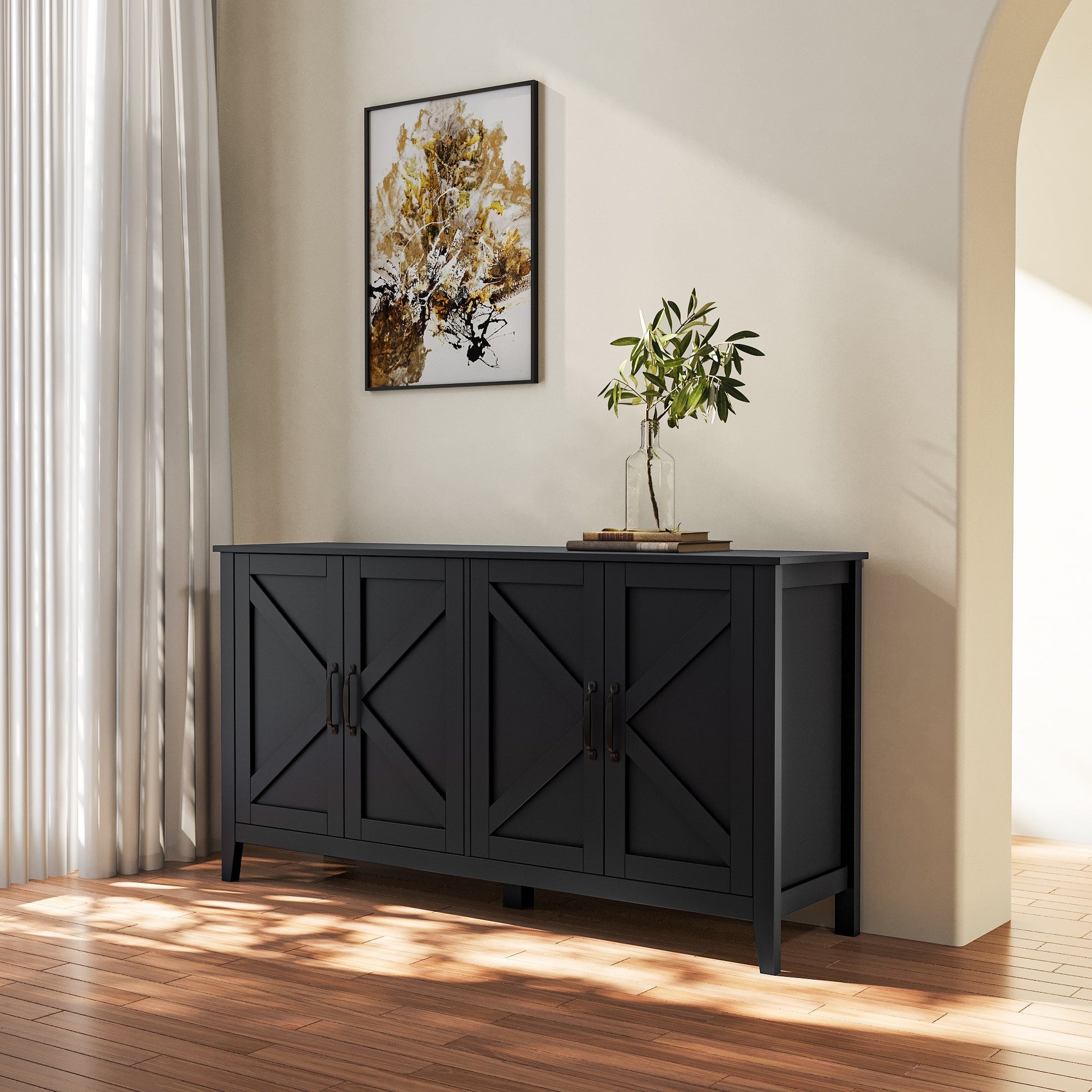 4-door cabinet sideboard by HouseOfZazla in dark finish with cross-panel doors on Tampa Home & Garden Store