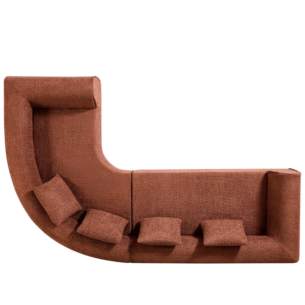 110-inch Modern curved L-shaped sectional sofa with rust-colored fabric and modular corners on Tampa Home & Garden Store